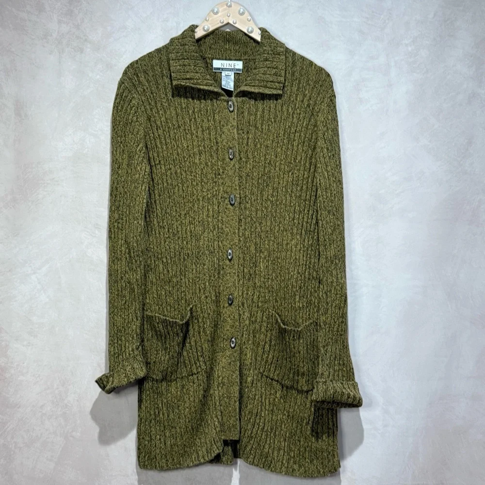 Vintage Nine & Co Ribbed Knit Cardigan Olive Green Marled, Whimsigoth Fairycore - Picture 1 of 9